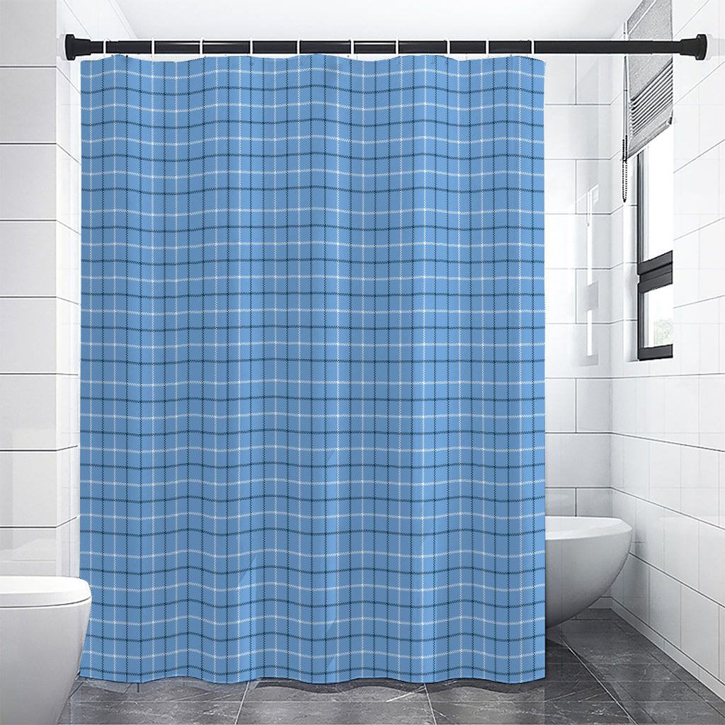 Solf Blue Tattersall Pattern Print Premium Shower Curtain
