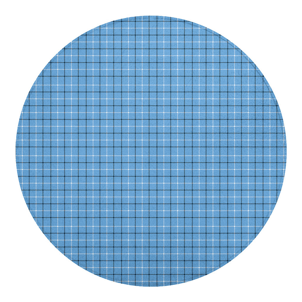 Solf Blue Tattersall Pattern Print Round Blanket