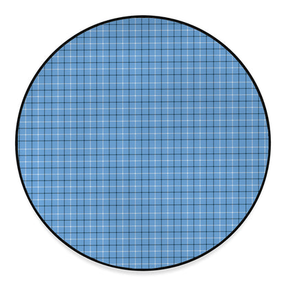 Solf Blue Tattersall Pattern Print Round Floor Mat