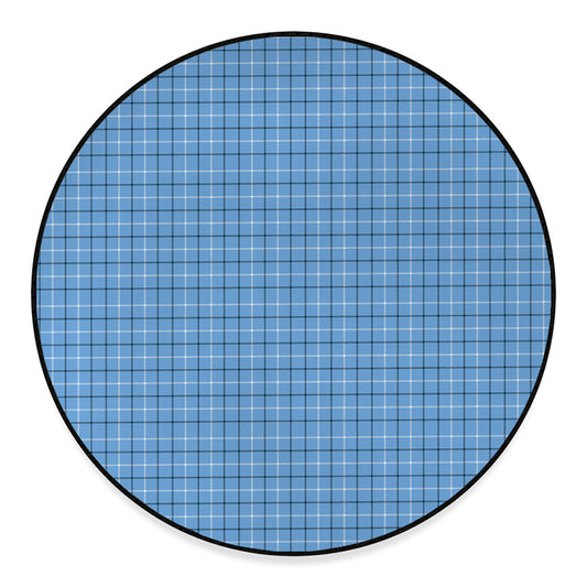 Solf Blue Tattersall Pattern Print Round Floor Mat