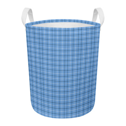 Solf Blue Tattersall Pattern Print Round Laundry Basket