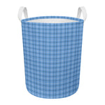 Solf Blue Tattersall Pattern Print Round Laundry Basket