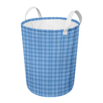 Solf Blue Tattersall Pattern Print Round Laundry Basket