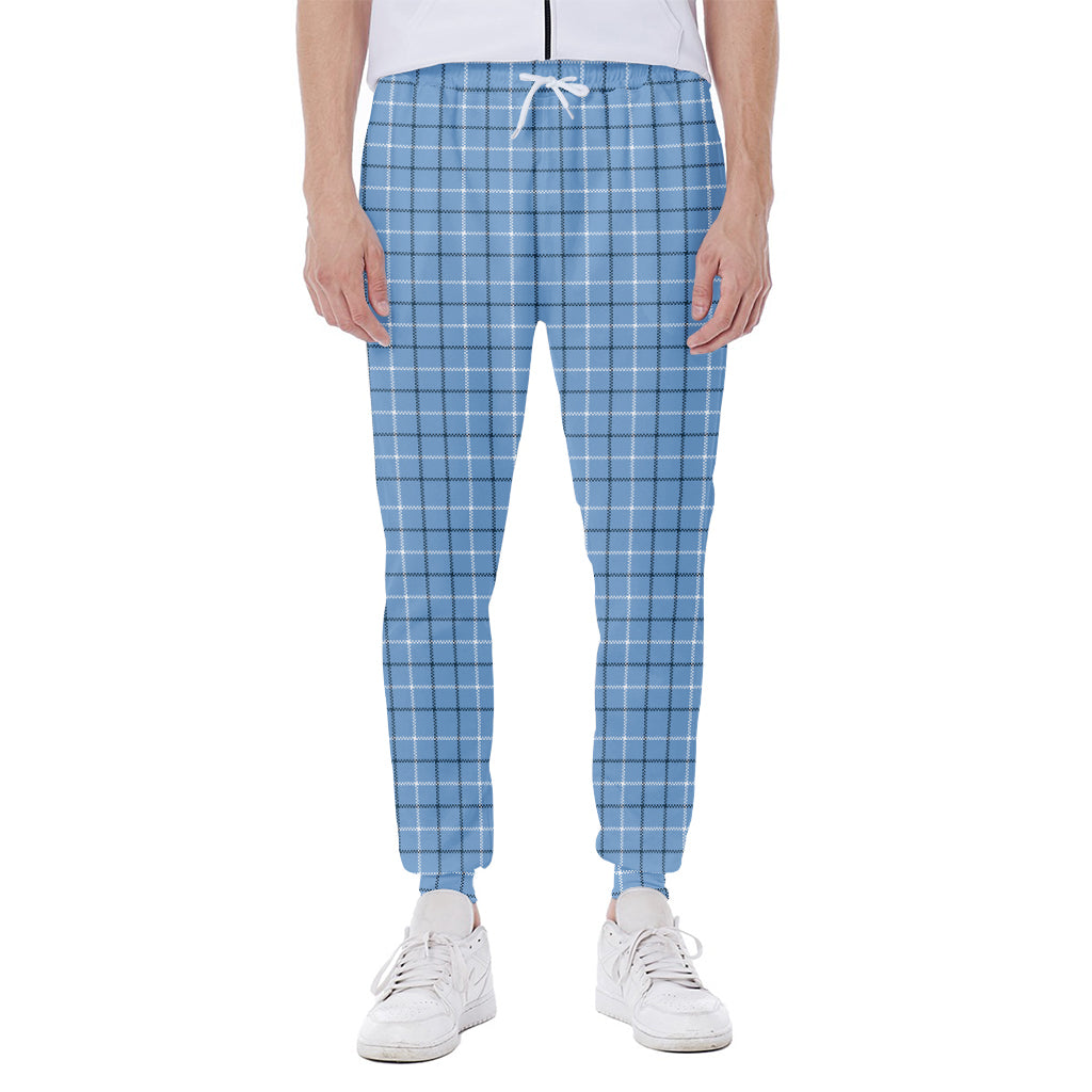 Solf Blue Tattersall Pattern Print Scuba Joggers