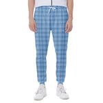 Solf Blue Tattersall Pattern Print Scuba Joggers