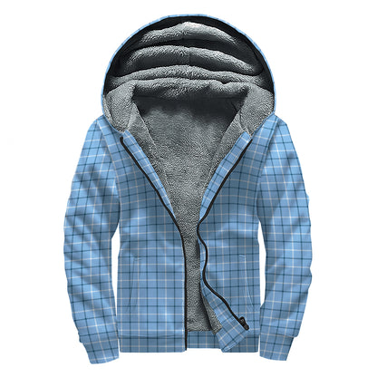 Solf Blue Tattersall Pattern Print Sherpa Lined Zip Up Hoodie