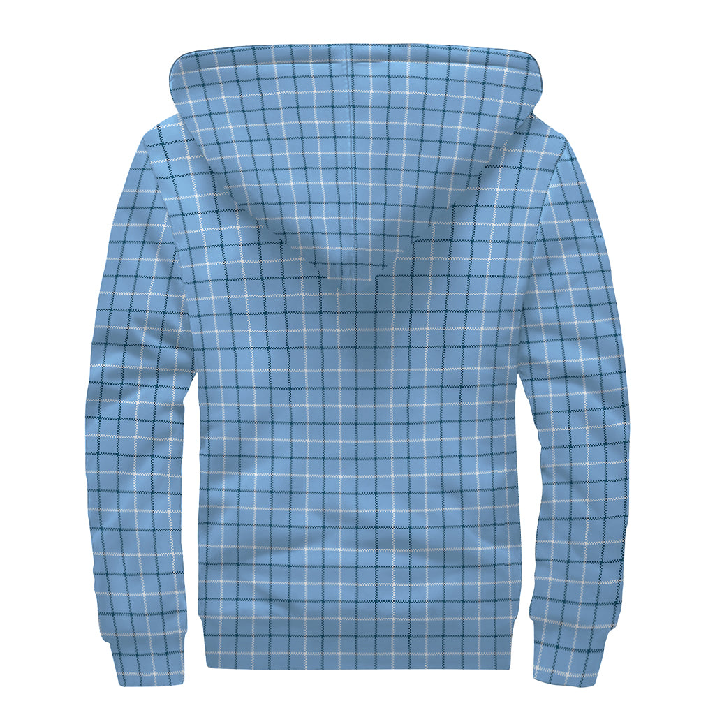 Solf Blue Tattersall Pattern Print Sherpa Lined Zip Up Hoodie
