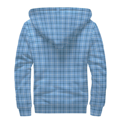 Solf Blue Tattersall Pattern Print Sherpa Lined Zip Up Hoodie