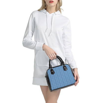 Solf Blue Tattersall Pattern Print Shoulder Handbag