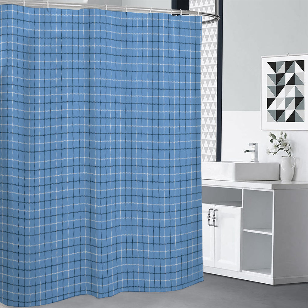 Solf Blue Tattersall Pattern Print Shower Curtain