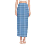 Solf Blue Tattersall Pattern Print Side Slit Maxi Skirt