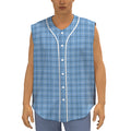 Solf Blue Tattersall Pattern Print Sleeveless Baseball Jersey