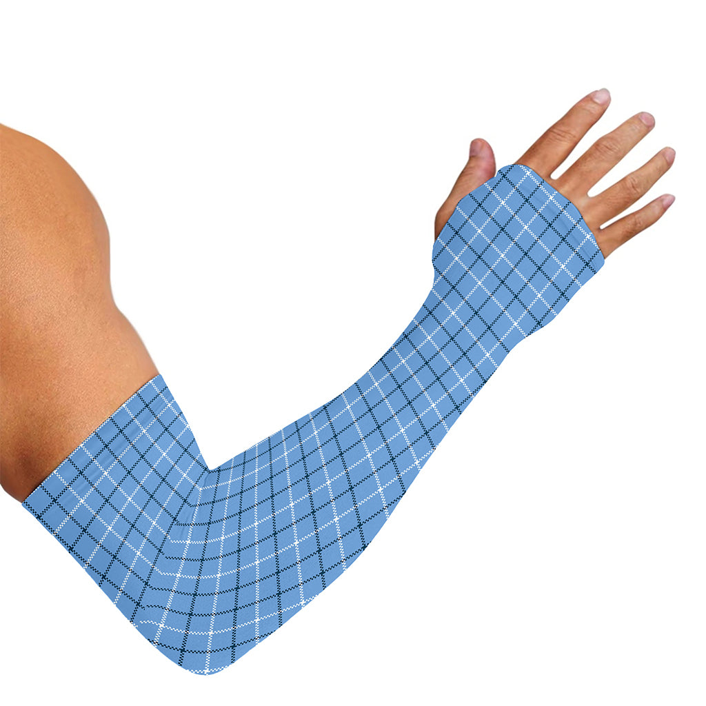 Solf Blue Tattersall Pattern Print Sun Protection Arm Sleeves