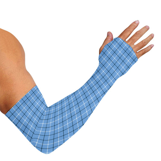 Solf Blue Tattersall Pattern Print Sun Protection Arm Sleeves