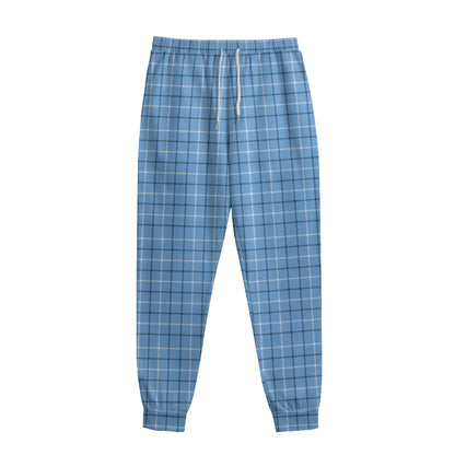 Solf Blue Tattersall Pattern Print Sweatpants