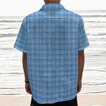 Solf Blue Tattersall Pattern Print Textured Short Sleeve Shirt