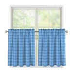 Solf Blue Tattersall Pattern Print Tier Curtains