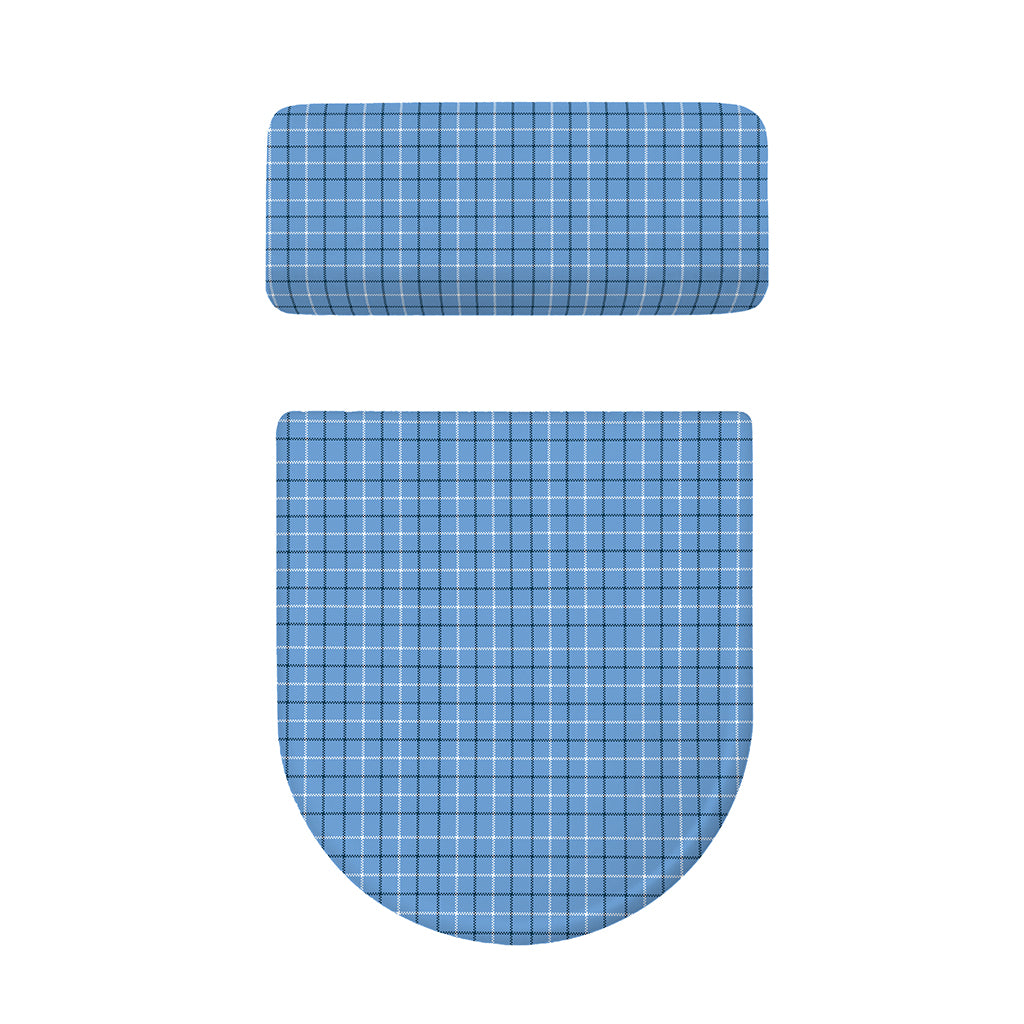 Solf Blue Tattersall Pattern Print Toilet Lid And Tank Cover Set
