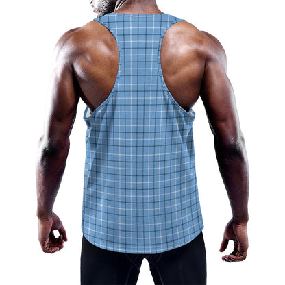 Solf Blue Tattersall Pattern Print Training Tank Top