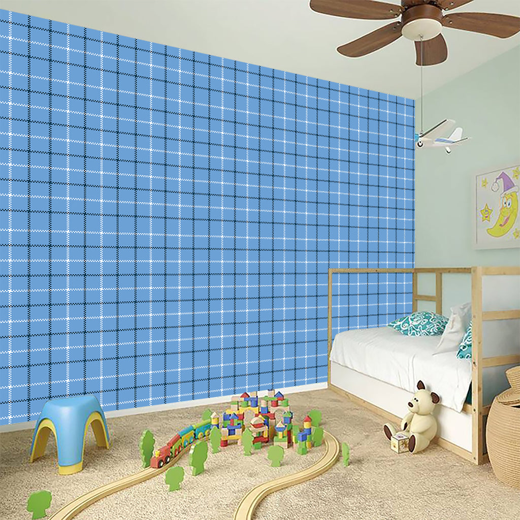 Solf Blue Tattersall Pattern Print Wall Sticker