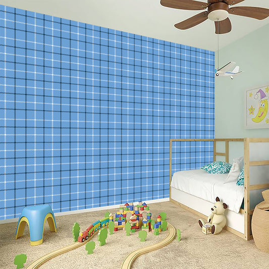 Solf Blue Tattersall Pattern Print Wall Sticker