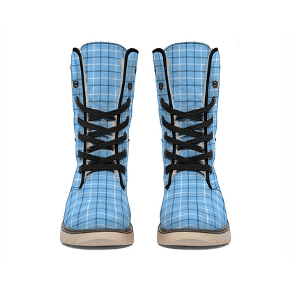 Solf Blue Tattersall Pattern Print Winter Boots