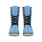 Solf Blue Tattersall Pattern Print Winter Boots
