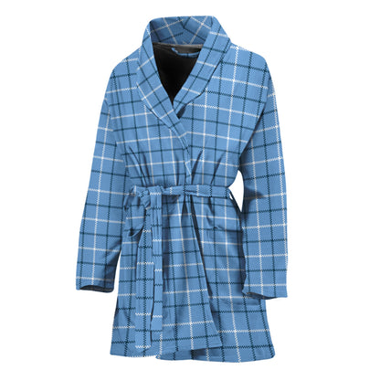 Solf Blue Tattersall Pattern Print Women's Bathrobe