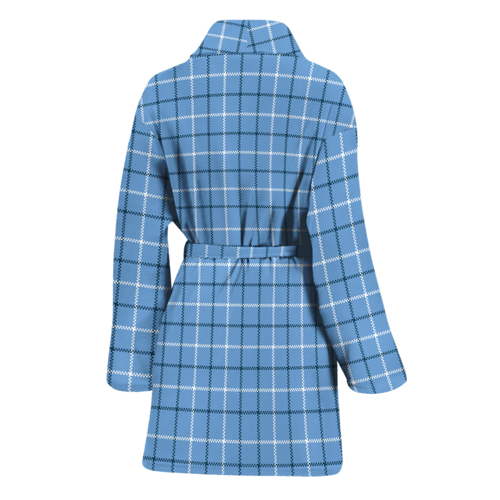 Solf Blue Tattersall Pattern Print Women's Bathrobe