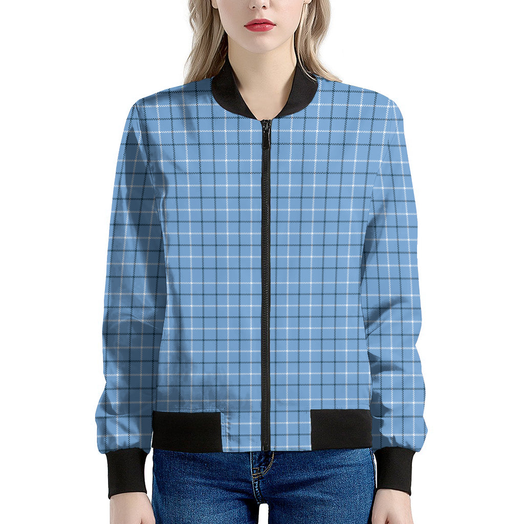 Solf Blue Tattersall Pattern Print Women's Bomber Jacket