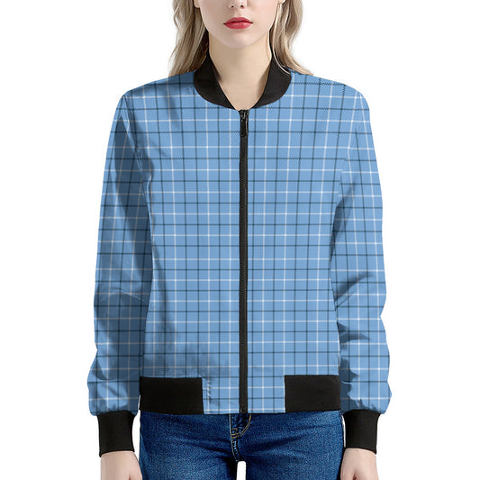 Solf Blue Tattersall Pattern Print Women's Bomber Jacket