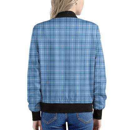 Solf Blue Tattersall Pattern Print Women's Bomber Jacket