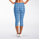 Solf Blue Tattersall Pattern Print Women's Capri Leggings