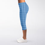 Solf Blue Tattersall Pattern Print Women's Capri Leggings