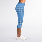Solf Blue Tattersall Pattern Print Women's Capri Leggings