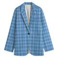 Solf Blue Tattersall Pattern Print Women's Cotton Blazer