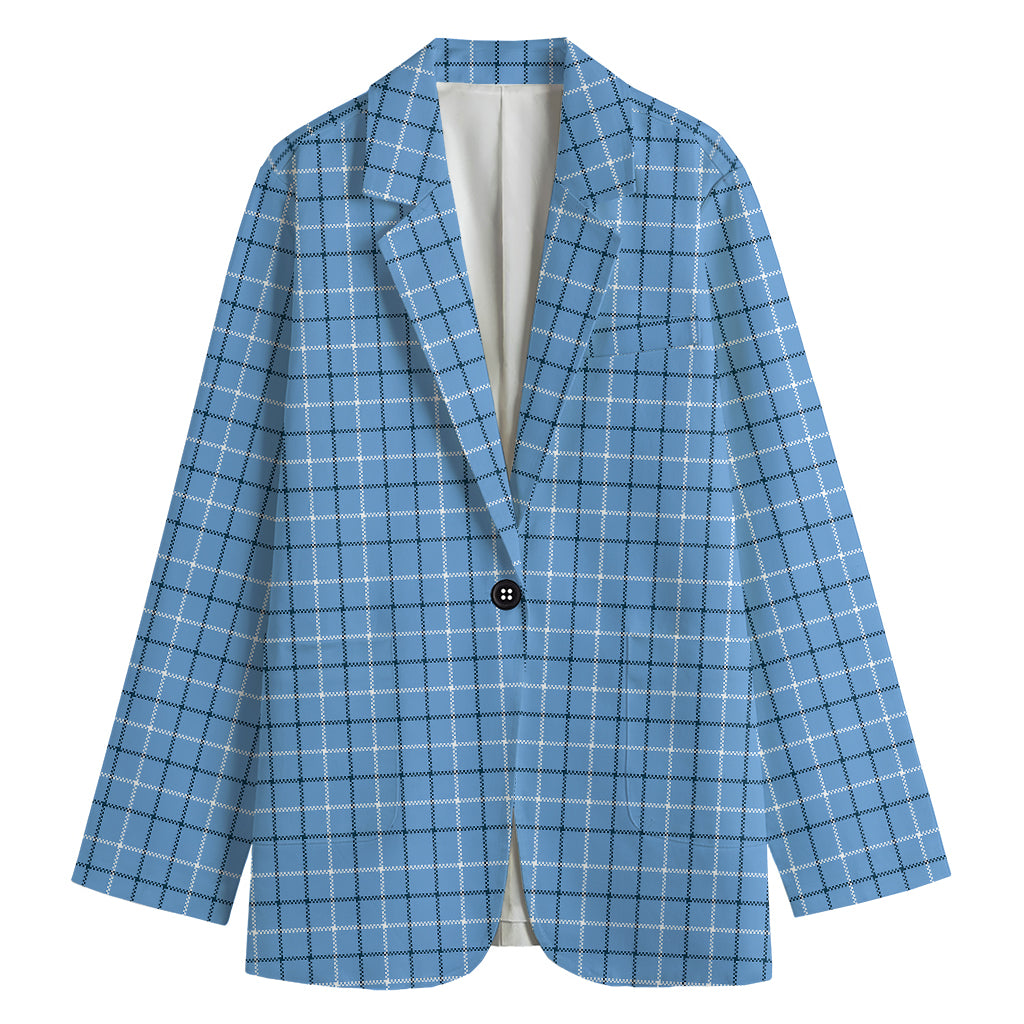 Solf Blue Tattersall Pattern Print Women's Cotton Blazer