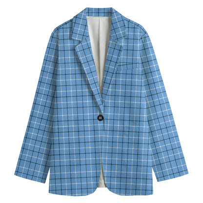 Solf Blue Tattersall Pattern Print Women's Cotton Blazer