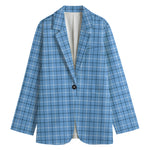 Solf Blue Tattersall Pattern Print Women's Cotton Blazer
