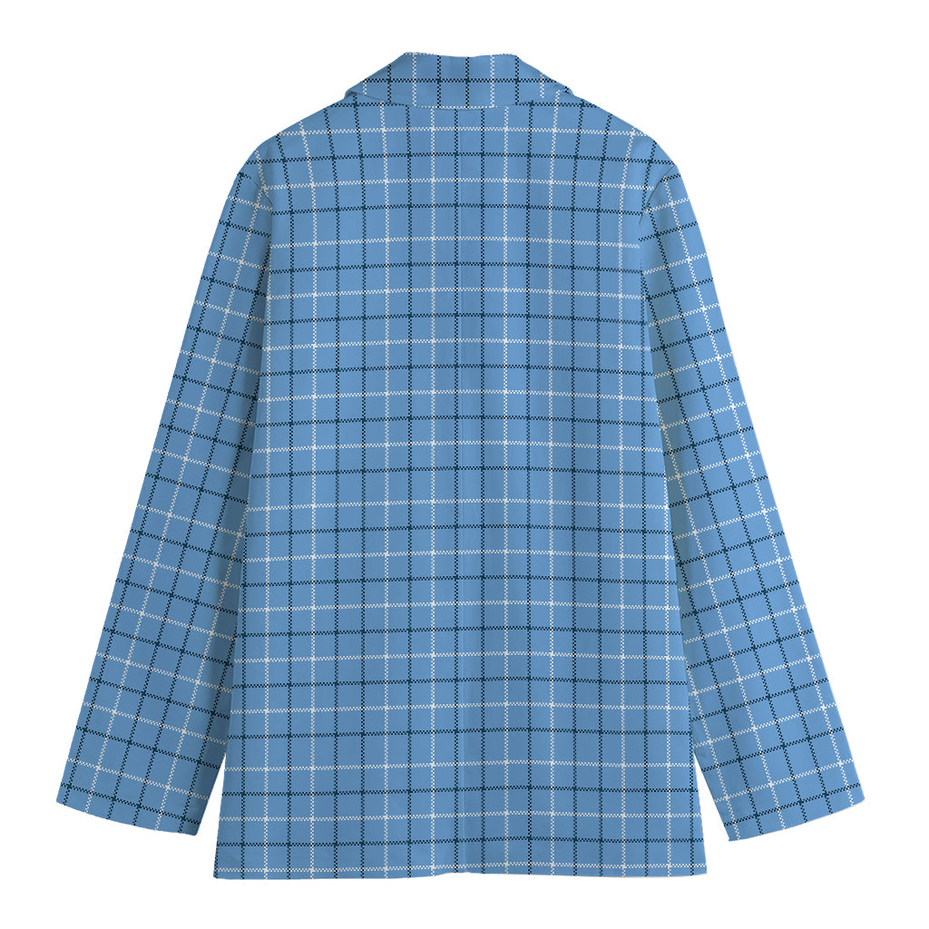 Solf Blue Tattersall Pattern Print Women's Cotton Blazer