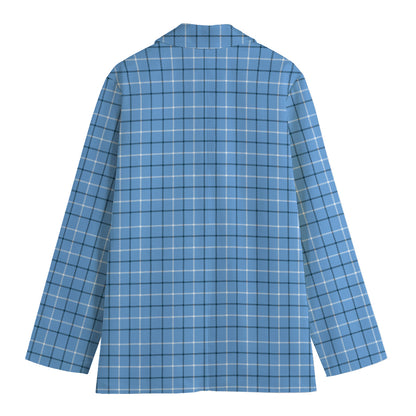 Solf Blue Tattersall Pattern Print Women's Cotton Blazer
