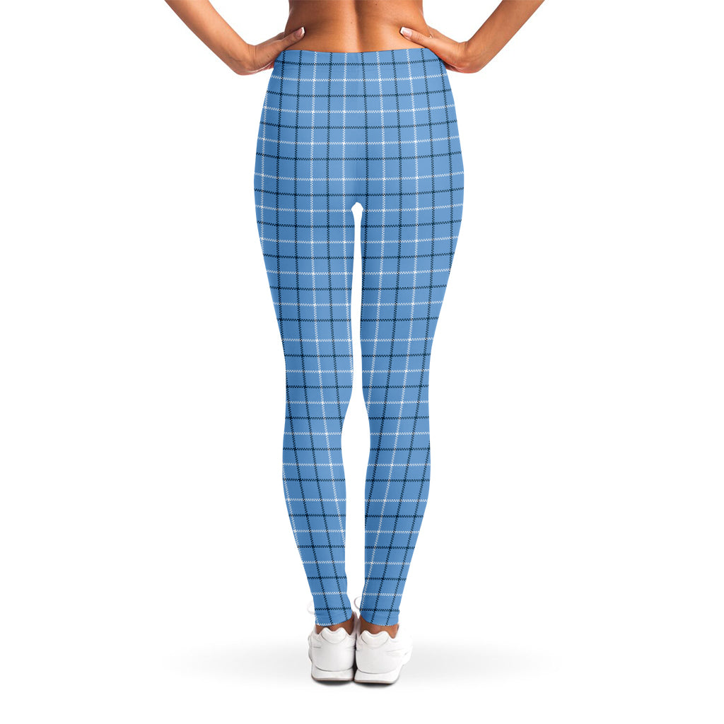 Solf Blue Tattersall Pattern Print Women's Leggings