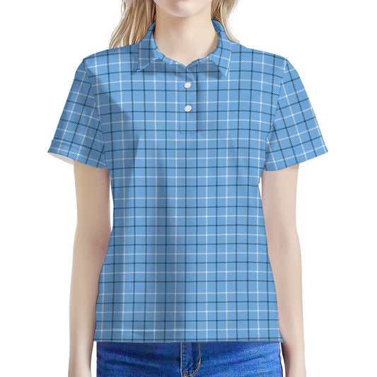Solf Blue Tattersall Pattern Print Women's Polo Shirt