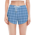 Solf Blue Tattersall Pattern Print Women's Split Running Shorts