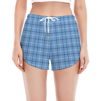 Solf Blue Tattersall Pattern Print Women's Split Running Shorts