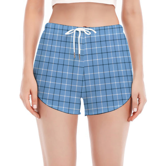 Solf Blue Tattersall Pattern Print Women's Split Running Shorts