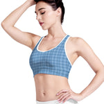 Solf Blue Tattersall Pattern Print Women's Sports Bra