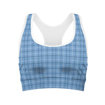 Solf Blue Tattersall Pattern Print Women's Sports Bra