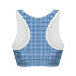 Solf Blue Tattersall Pattern Print Women's Sports Bra