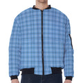 Solf Blue Tattersall Pattern Print Zip Sleeve Bomber Jacket